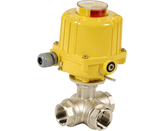 3 way brass ball valve 513L-514T + SA electric actuator